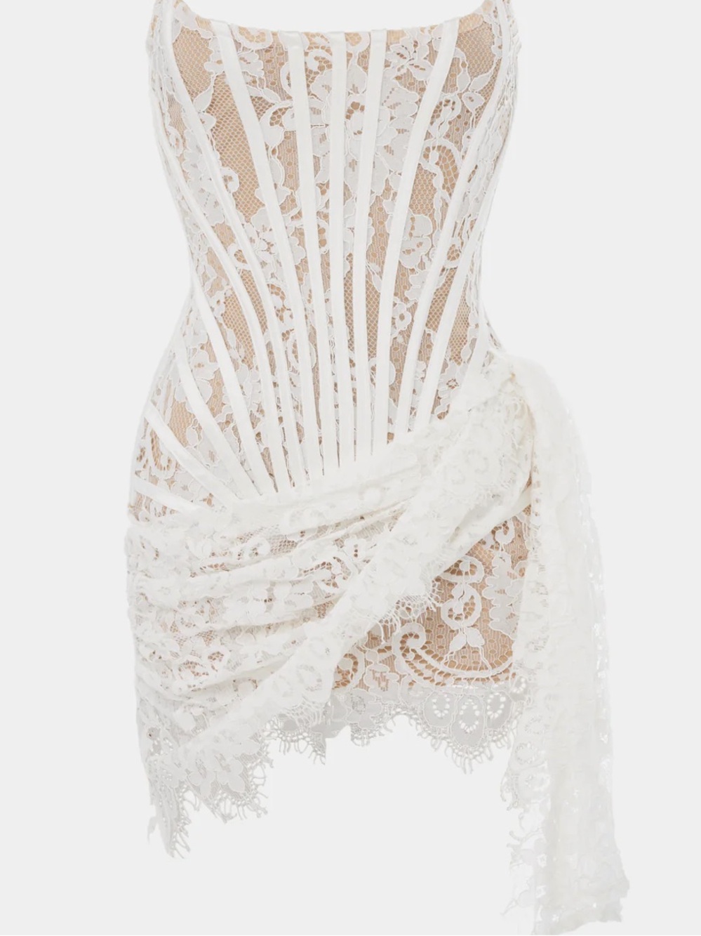 Heiress Beverly Hills - White Lace Corset Draped Mini Dress